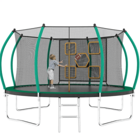 14FT Trampoline With Enclosure - Recreational Trampolines With Ladder, ASTM Approval Outdoor Trampoline For Kids (Option: As Pic)