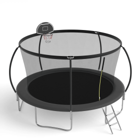 14 FT TRAMPOLINE PUMPKING STYLE WITH BASKETBALL HOOP (Color: Black)