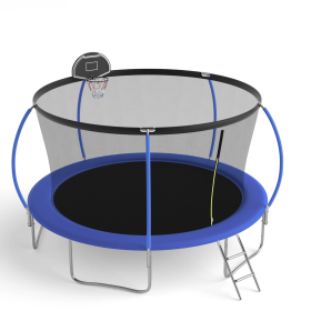 14 FT TRAMPOLINE PUMPKING STYLE WITH BASKETBALL HOOP (Color: Blue)